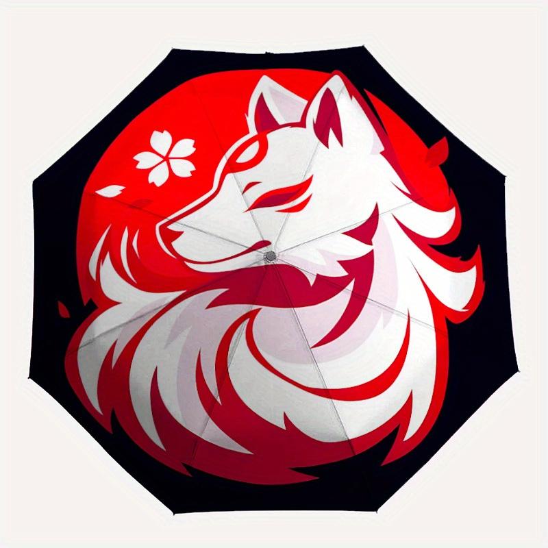

1pc Wolf Sakura Automatic Open/Close Umbrella, Portable Folding Umbrella for Travel, Themed Events, It is suitable as a gift for various festivals, Ou