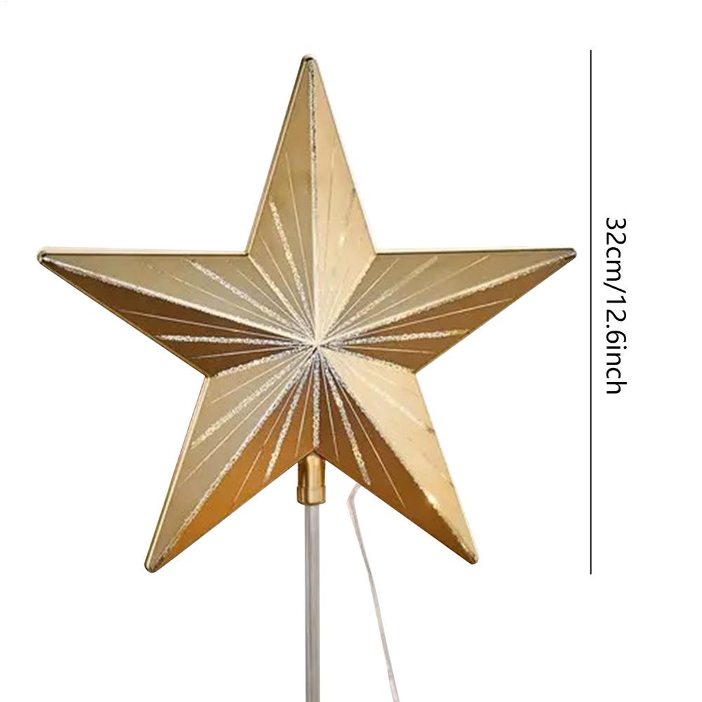 

Christmas Tree Star Topper Five-Pointed Star Lighted Christmas Decor Battery Operated Party Supplies For Living Room Festival золотий