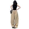 Winter 2025 Khaki Wide-Leg High-Waist Jeans with Big Pockets for Women
