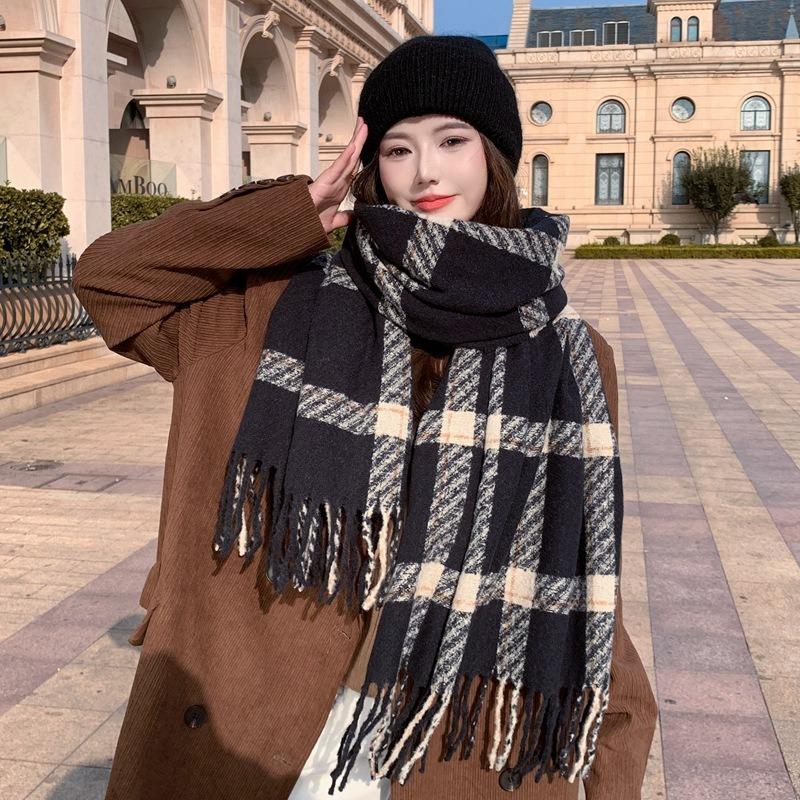 Plaid Scarf Women's Winter New Imitation Cashmere Warm Couple Versatile Korean Student Scarf Birthday Gift