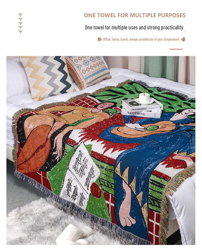 Multifunctional Jacquard Tapestry Blanket: Moisture-Proof Picnic Mat & Sofa Throw