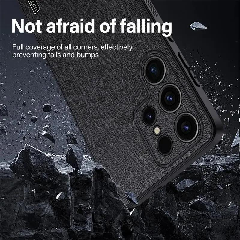 Leather Wood Pattern Case for Samsung Galaxy S24 Ultra S23 S22 S21 Plus Note 20 M55 5G Shockproof Silicone Back Protection Case