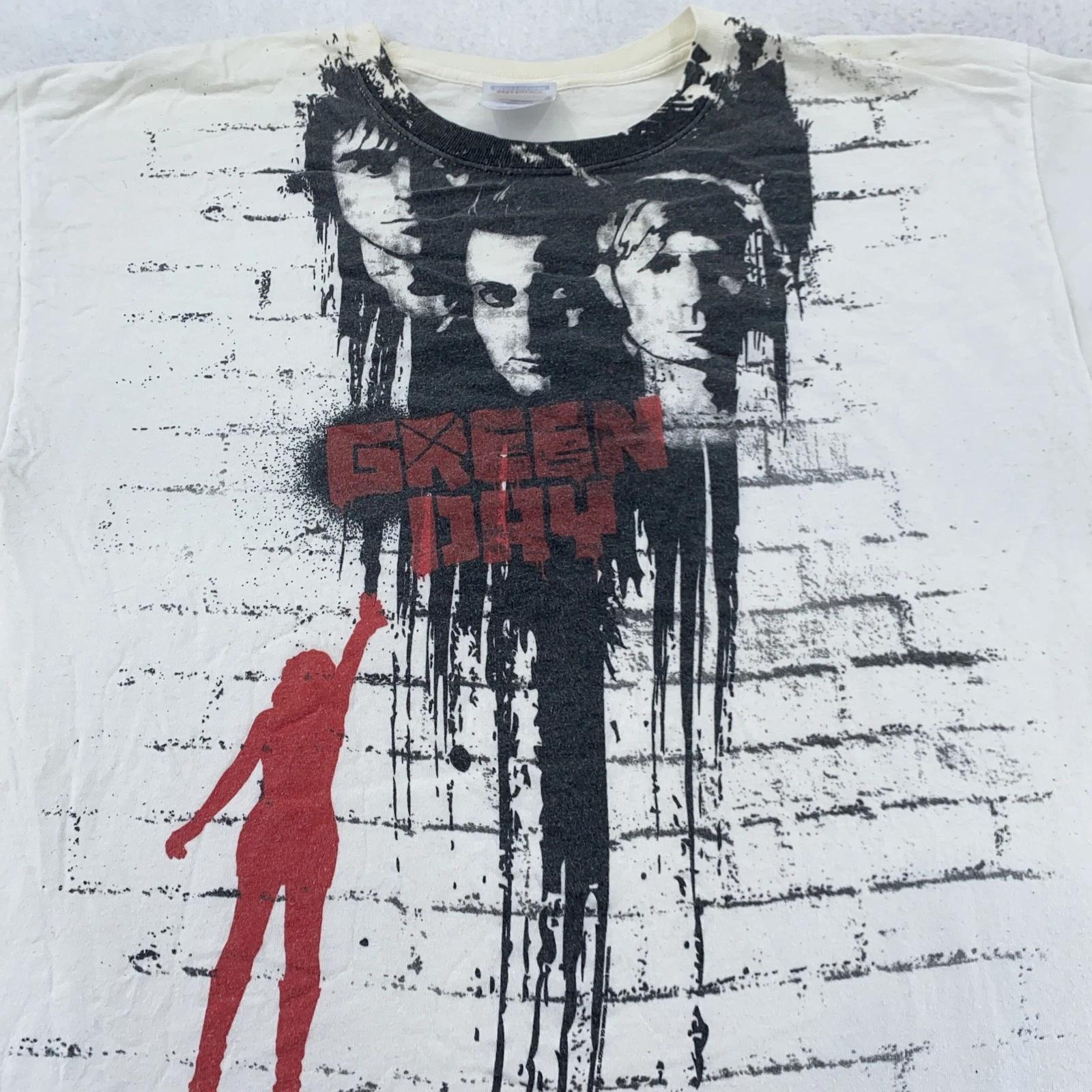 Винтажная футболка Green Day Мужская XL Белая Черная Красная С Графикой Группы Рок Панк 2000-е XL