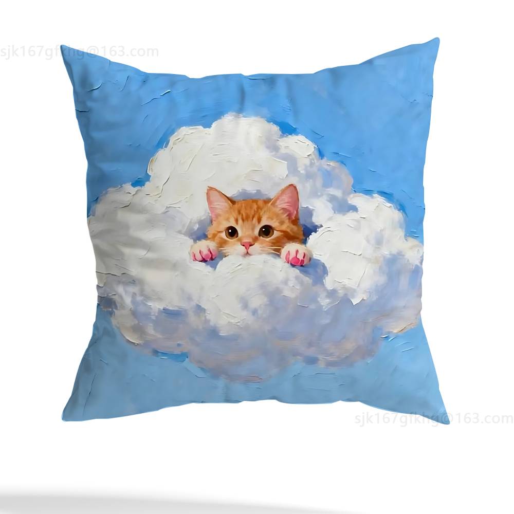 Star Heart MoonLight Cat Pillow Case Anti-dustmite Pillowcase Invisible Zipper Silky Short Plush Sofa Cushion Cover