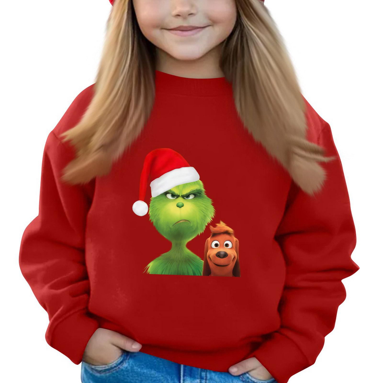 

Рождественские пуловеры с круглым вырезом для девочек, детские топы с принтом 140 красный