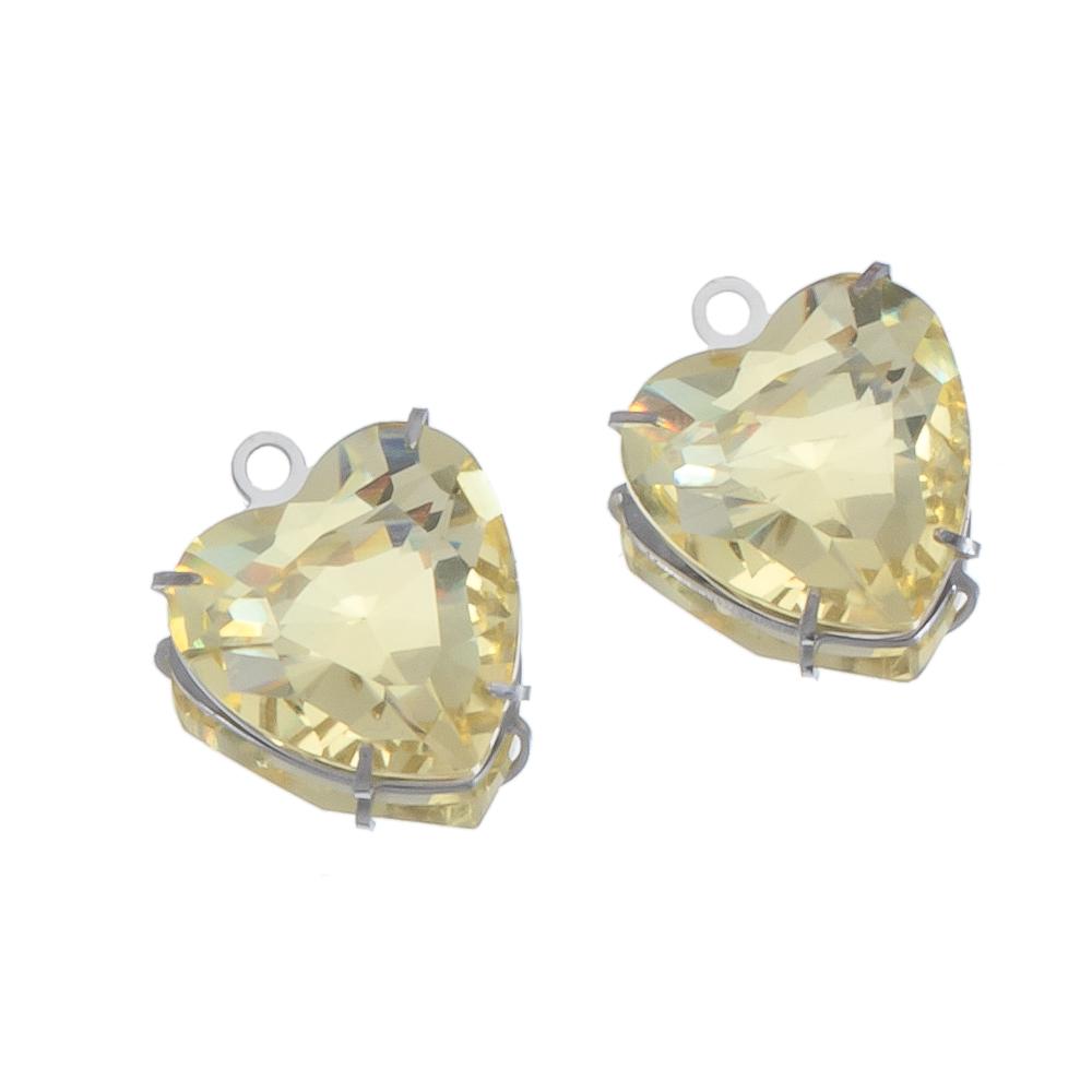 5pcs Stainless Steel Zircon Heart Pendants Base Clear Crystal Charm Beads with Hole for Necklace Making DIY Ear Jewelry Findings