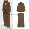 Suit with Padded Shoulder Straight-leg Long Sleeves Lapel Outwear 2518907 Loose Mid Waist Straight-Leg Trousers 2520907