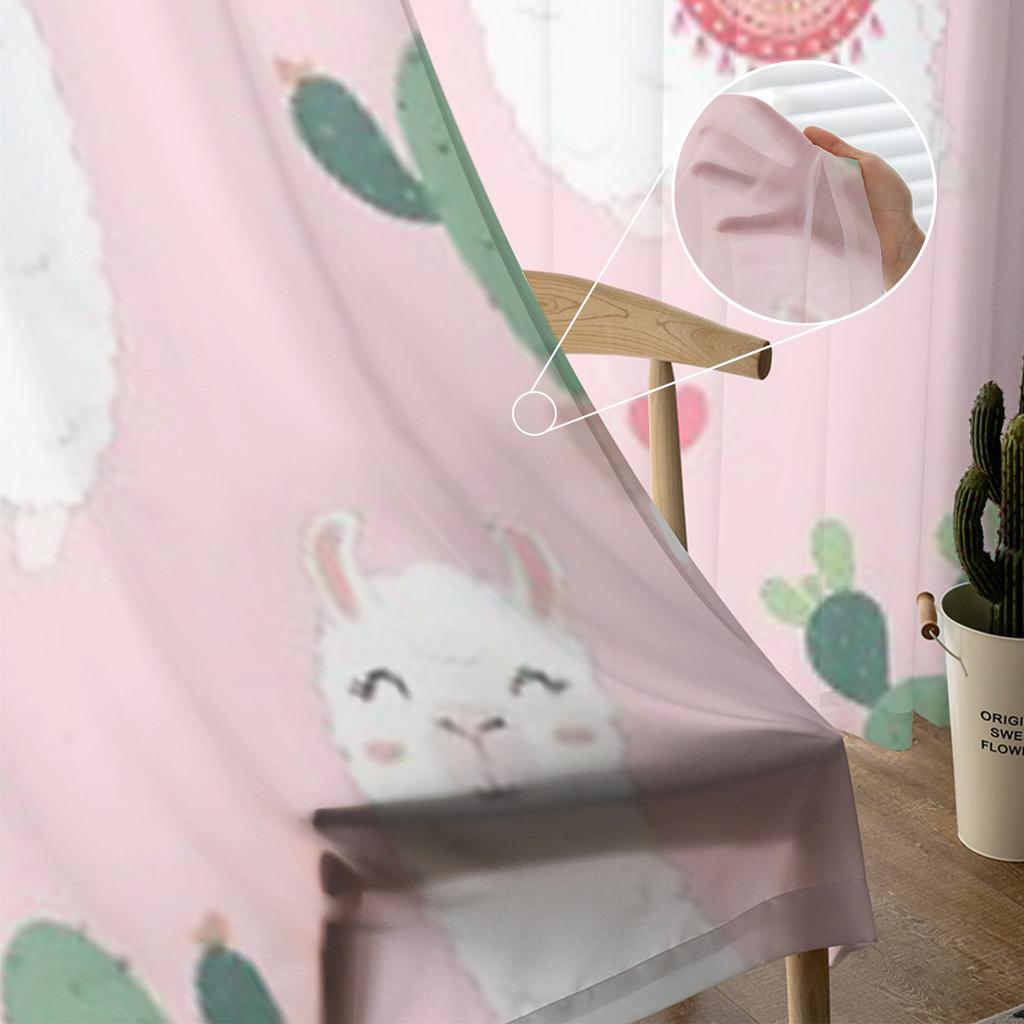 Alpackor Och Kaktus Tecknad Rosa Tyll Skira Gardiner för Vardagsrum Rum Sovrum Kök Dekoration Voile Organza Gardiner