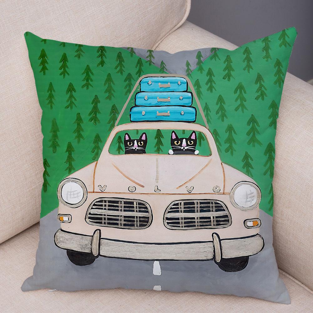 Bedroom Living Room Decorative Pillowcase Cushion Cover Pet Animal Cute Funny Cartoon Driving Cat Pillowcase