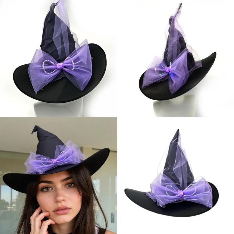 Large Black Witches Witch Hat for Women Led Light Up Witch Caps Halloween Cosplay Costume Accessory for Women Girls Gift