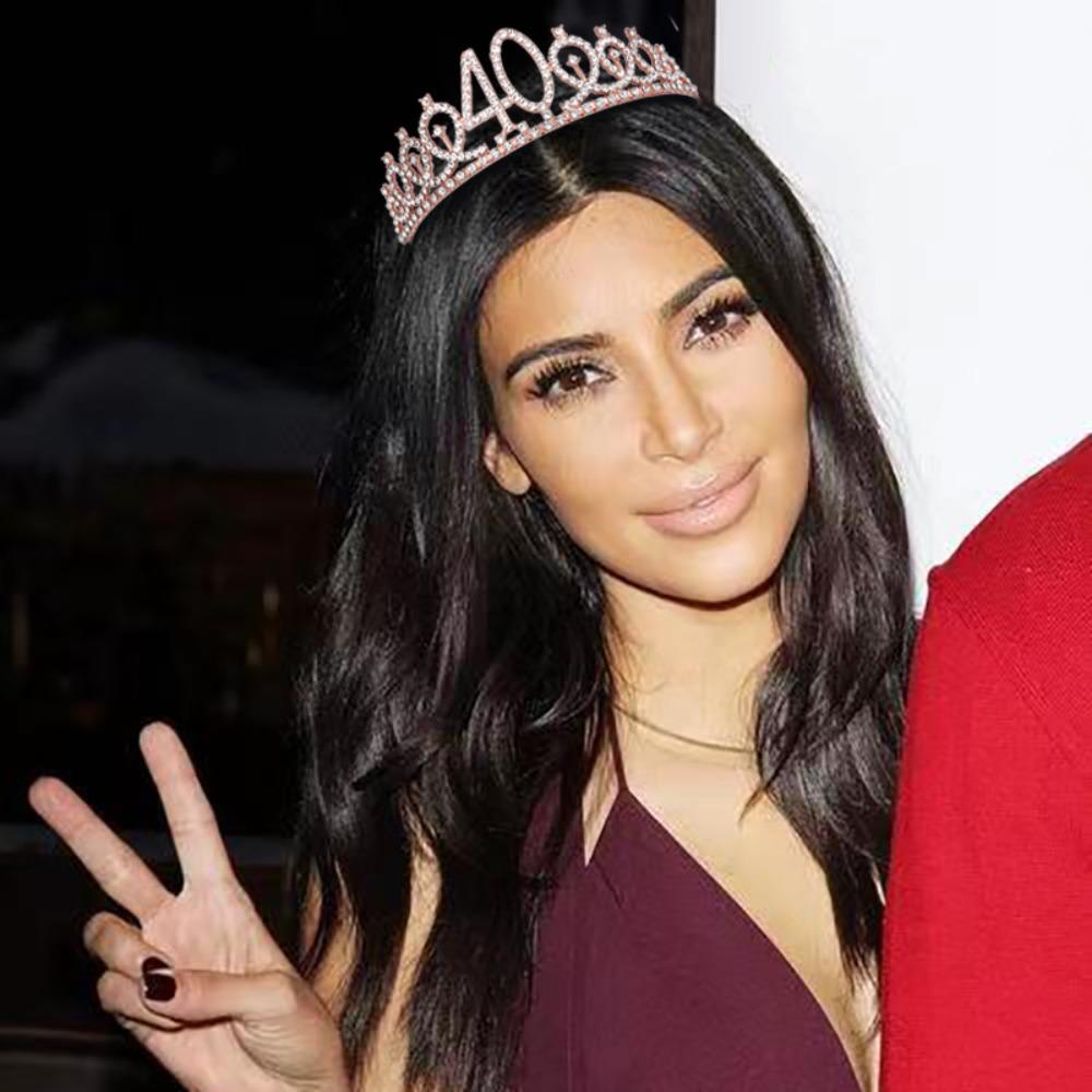 

Baroque Wedding Hair Accessories Crystal Crown Birthday Party Set Shoulder Strap Rhinestone Tiara Champagne-40years old