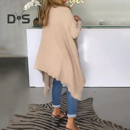 Women Tops High Collar Long Sleeve Solid Color Irregular Hem Pullover Tops Loose Fit Ribbed Tee Tops Daily Wear