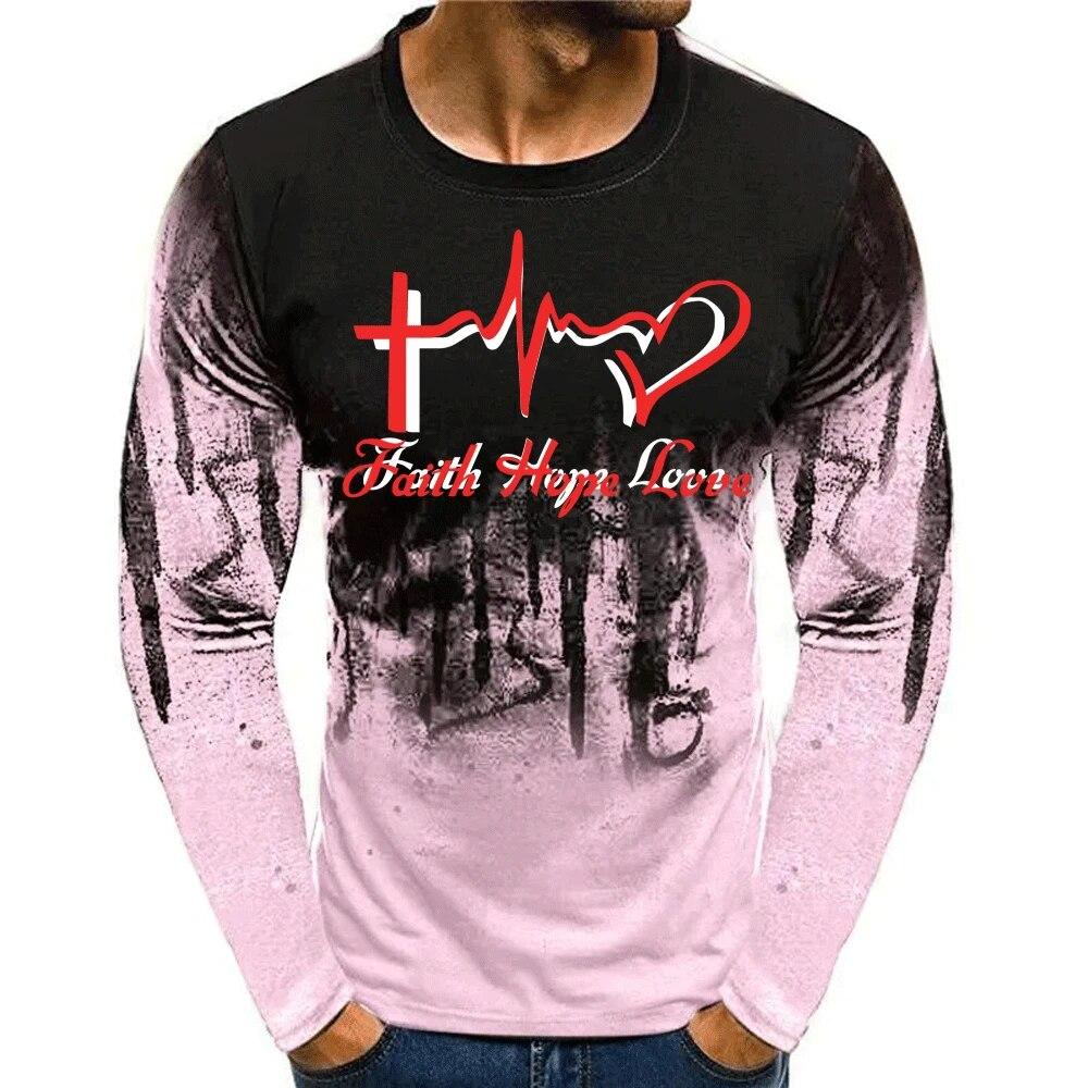 Malba Potisk Pánské tričko s dlouhým rukávem Jaro Podzim 3D potisk Pulovr do O výstřih Móda Street Oversized topy Faith Hope Love