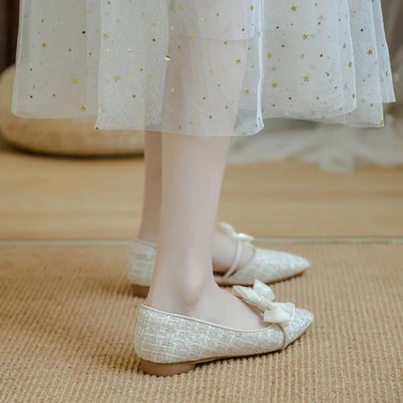 Fashion French Style Ladies Footwear With Bow Elegant Party Slip-on Single Wholesale Comfortable Cheap Liquidation 39 Women's Flat Shoes