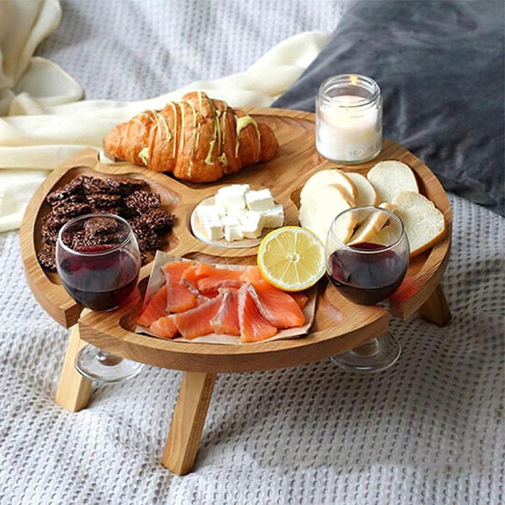 Wine Picnic Table Mini Detachable Dish for Cheese and Fruit Snack Tray Outdoor
