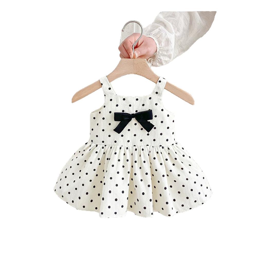 Mädchen Sommer gepunktetes Kleid mit Schleife Süßes ärmelloses Westenkleid Kinder Geburtstagsparty Formelles Kleid für Kleinkind Baby
