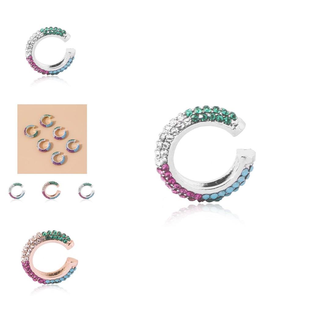 Fashionable European Style Rhinestone Ear Clips Colorful Alloy Ear Jewelry