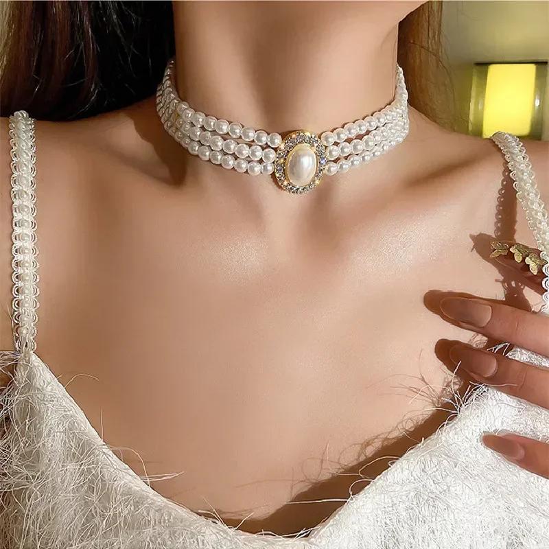 Elegant Multilayer Zircon Choker Necklaces for Women Crystal Flowers Necklaces Weddings Party Zircon