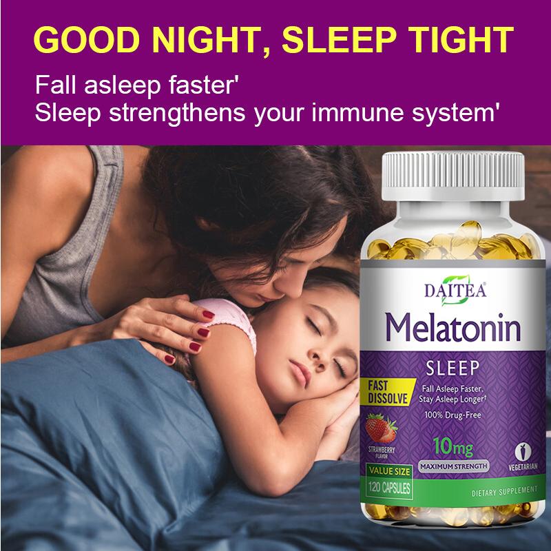 Night Time Fast Dissolve Capsules, Strawberry Flavor, Vegetarian Dietary Supplement, 120 Count