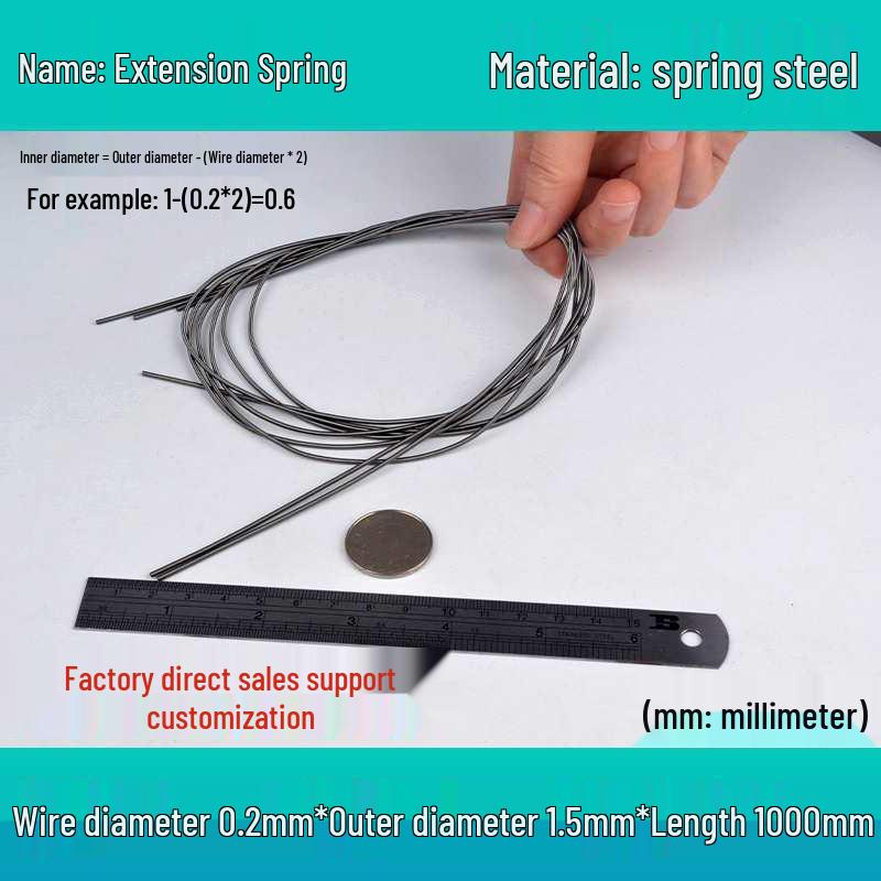 1m Spring Coil Extension with Hook - Strong Tensile Force, Thin Soft Sheath, for Tarpaulins & Sliding Doors