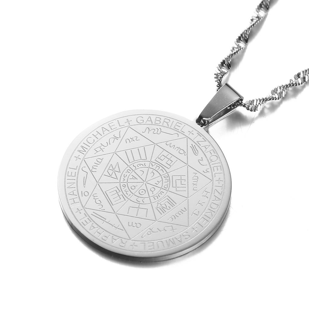 Seven Archangels Amulet Stainless Steel Necklaces Men Seal of Solomon Talisman Necklace Protection Jewelry collar