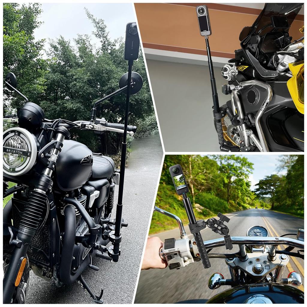 PULUZ Bike Camera Mount 150cm Extended Selfie Stick with Quick Release and Two Sturdy Double Clamps for Stable Compatible with Action Ace GoPro HERO12