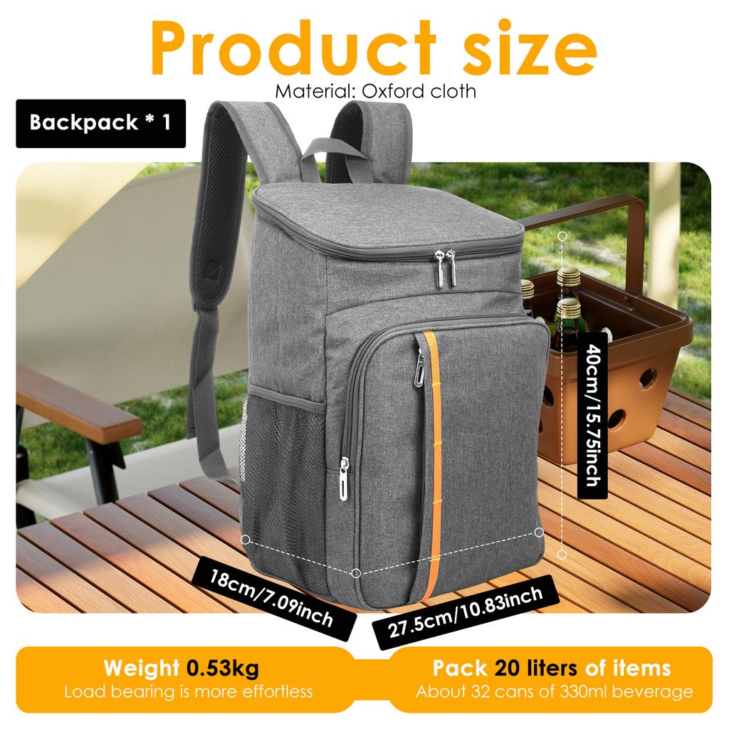 20L Large Capacity Cooler Backpack Lightweight Waterproof Leakproof Cooler Bag Partitioned Hot/Cold Freezer Bag for Tour Picnic