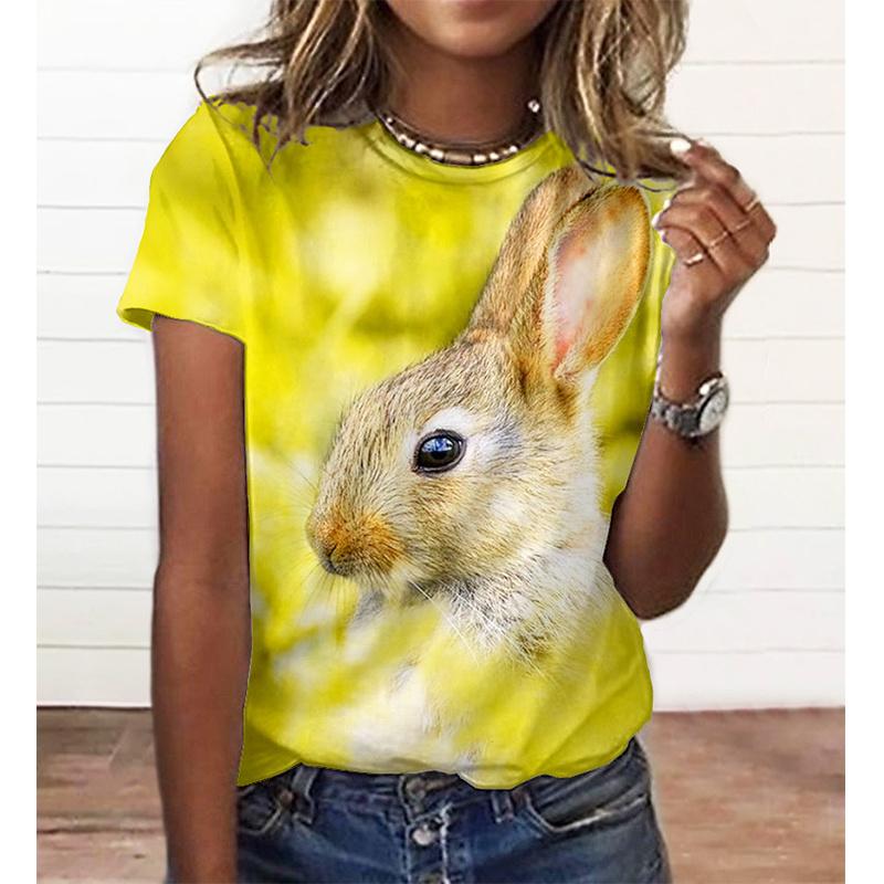 Cute Rabbit Pattern T Shirt For Women Funny Animal 3D Printed Tees Summer Loose Tops Short Sleeve Round Neck T-Shirts Streetwear