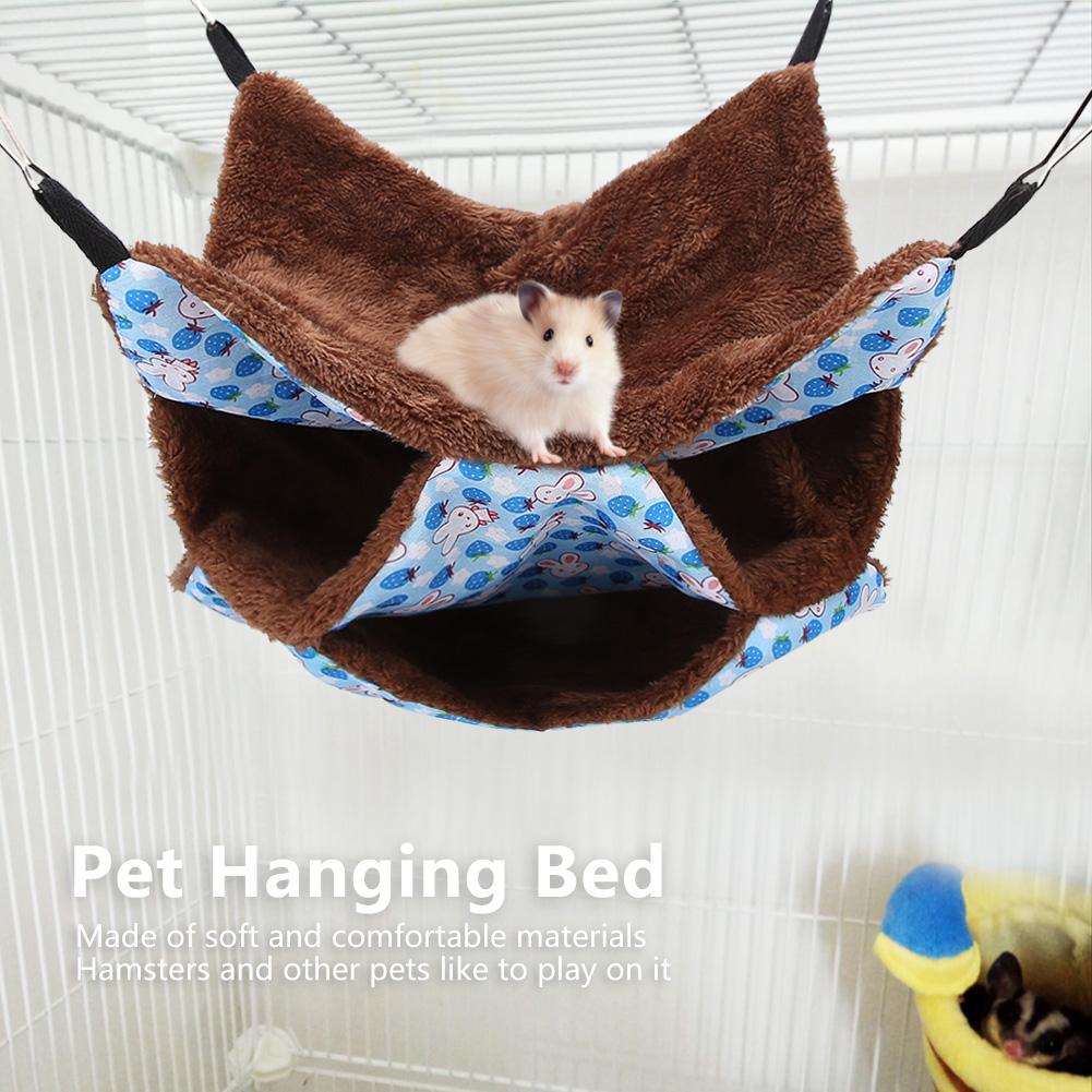 Three Layer Small Pet Warm Hammock Hanging Bed Sleeping Bag for Hamster Sugar Gilder SquirrelsBlue