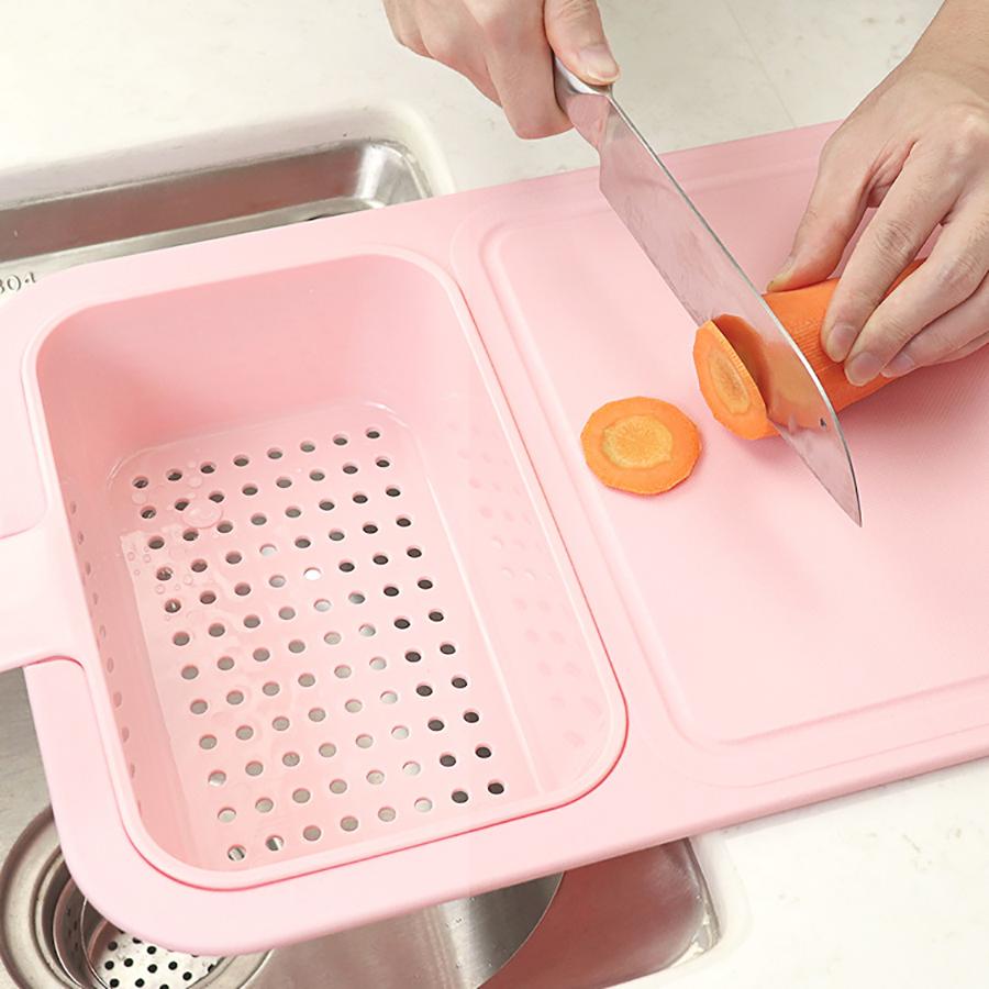 1PC Multi-functional Sink Cutting Board Kitchen Vegetable and Fruit Cutting Board 2-in-1 Removable Drain Basket Cutting Board