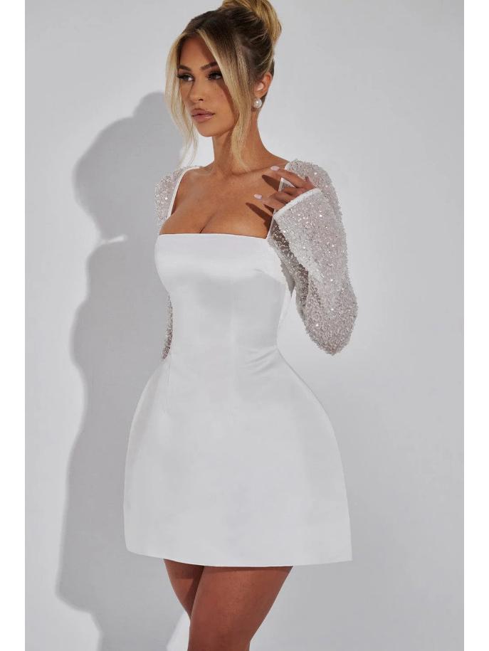 Elegant Solid Color A-Line Dress with Square Neck & Lace Patchwork - Winter 2024 Collection