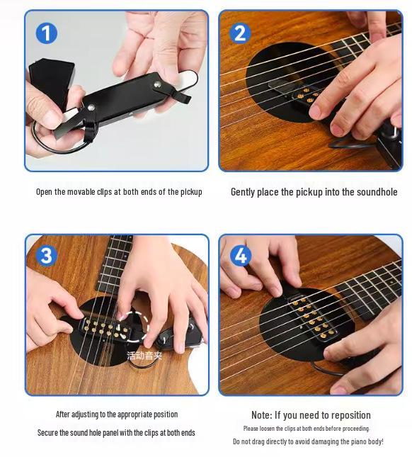 Magnetic Wooden Guitar Soundhole Pickup with 3m Cable, No-Drill Plug-In