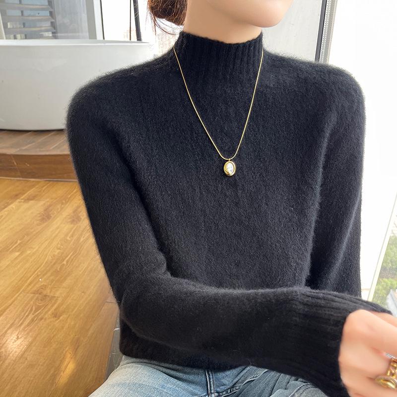 Damski wełniany sweter z golfem o splocie diamentowym - Wyszczuplający, wszechstronny pulower jesienno-zimowy