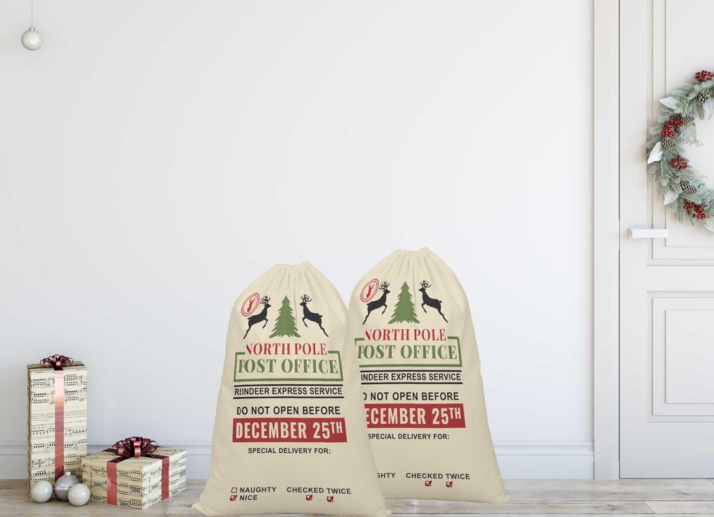 Printtoo Pack Of 2 Pcs Xmas Presents Storage Bags Large Santa Gift Sack With Drawstring Christmas Party Favor 27x20 Inch