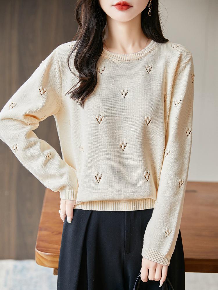 

Премиальный осенний хлопок против пиллинга, больших размеров, свободного кроя, толстый топ с круглым вырезом XL грязно-белый