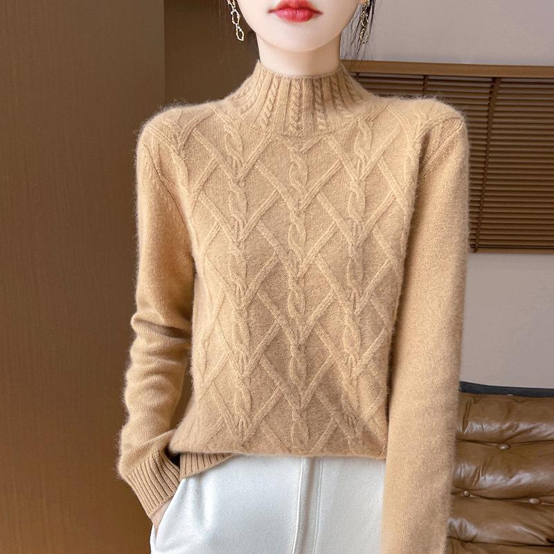 

Autumn & Winter Luxury Cashmere Half-High Neck Sweater - Diamond Cable Knit Design 2XL верблюд/золотистый