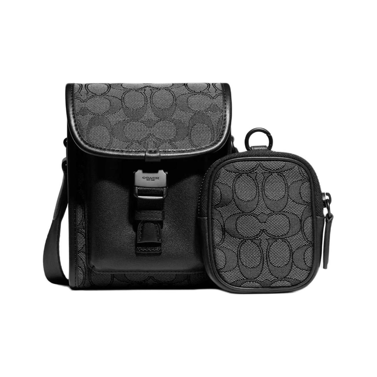 

Coach Charter 14 Classic Monogram Convenient Buckle Closure Fabric And Leather Shoulder Crossbody Bag Men Bags Black CC086-MI5 Basic Set (Bag+Dust Bag)