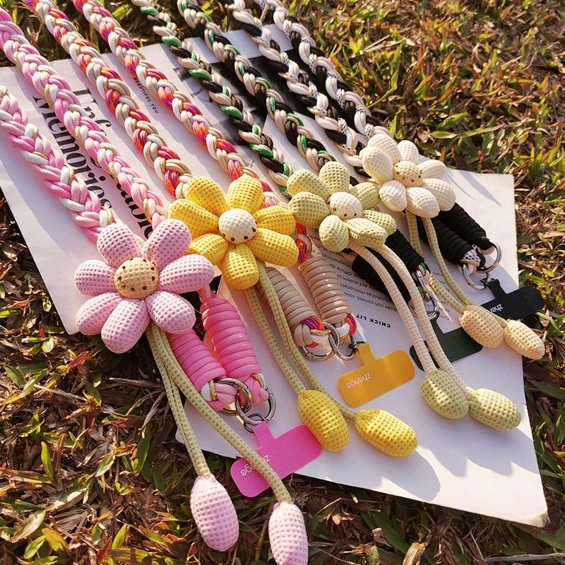 Mobile Phone Lanyard, Crossbody Can Be Carried, Female, Long, Ins Style, Flower Hand Woven Rope, Sturdy and Durable, Outdoor Anti Loss Rope