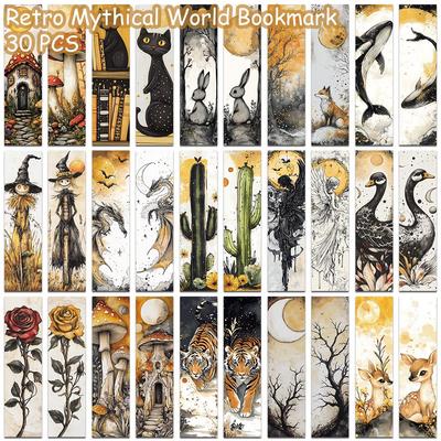 30 Retro Mythological Animal-Themed Bookmarks - Creative Gifts for Students