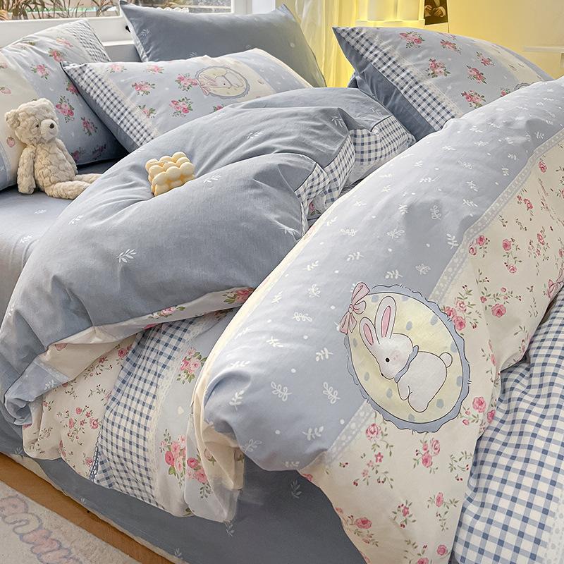 Bedding Four-piece Set Printed Skin-friendly Water Wash Sheets Quilt Cover Pillowcase Set