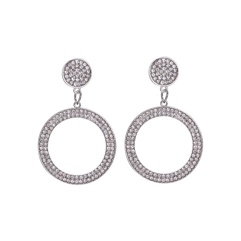 Women Crystal Round Geometric Hoop Earrings Fashion Jewelry Earrings