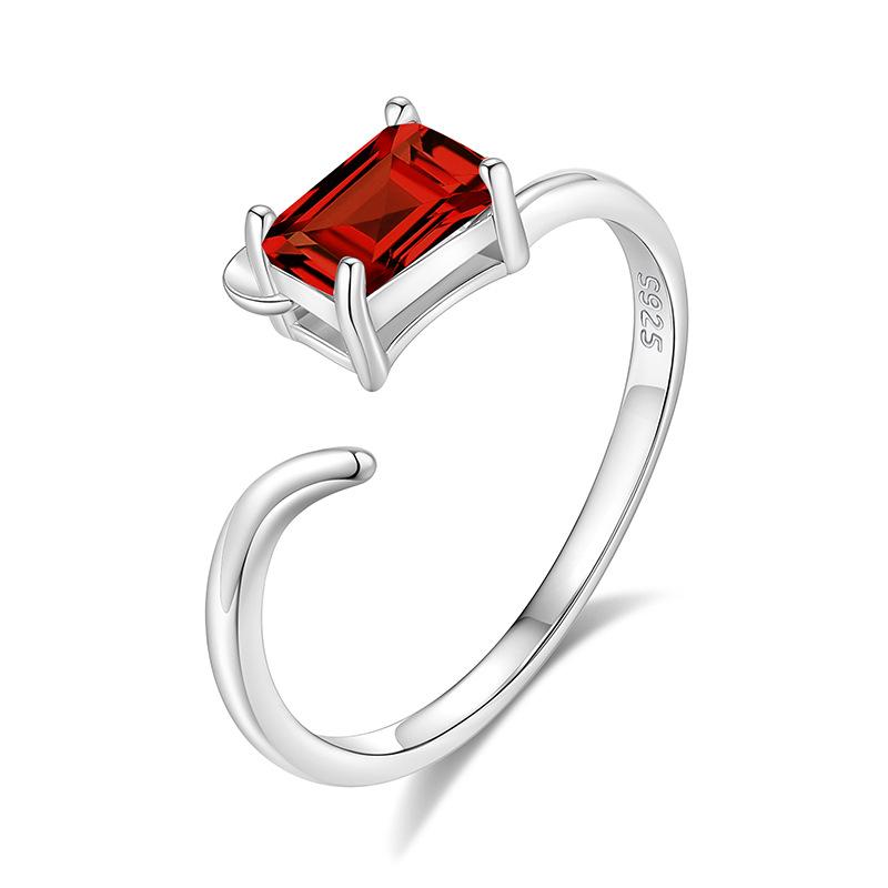 S925 Pure Silver Crystal Open Ring, Adjustable Size, 6 Colors Optional, Minimalist Korean Style Band Jewelry Gift for Girlfriend
