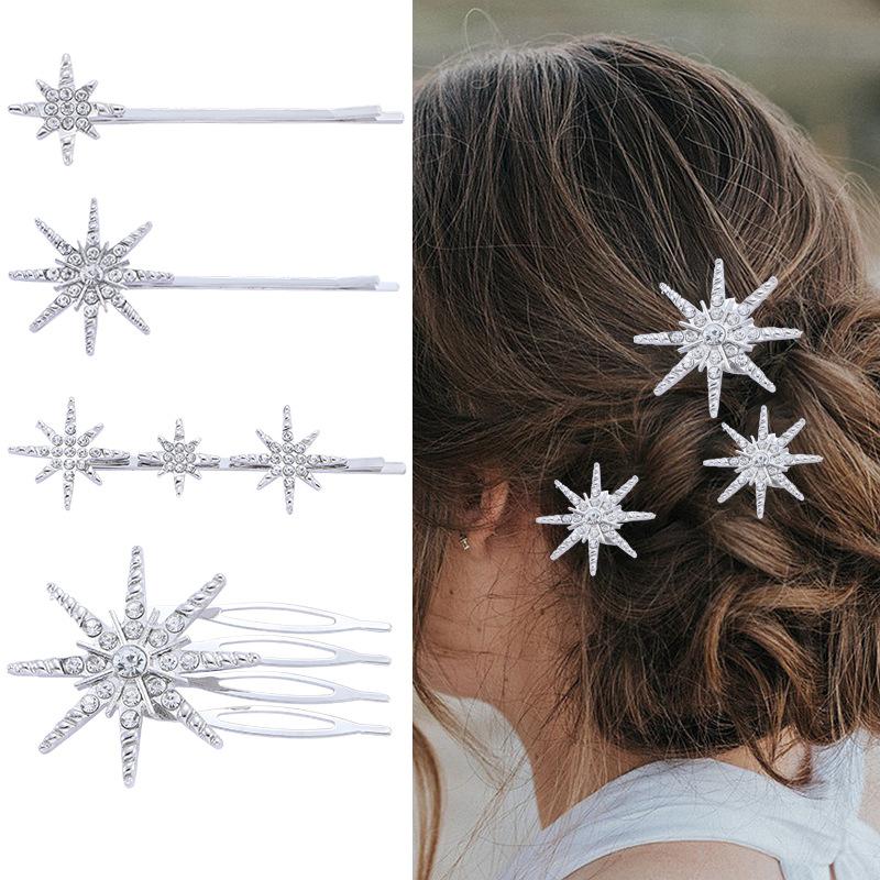 4PCS INS Internet Celebrity Bride Hair Accessories Galaxy Rhinestones Hair Clips Wedding Party Hair Accessories Word Clip