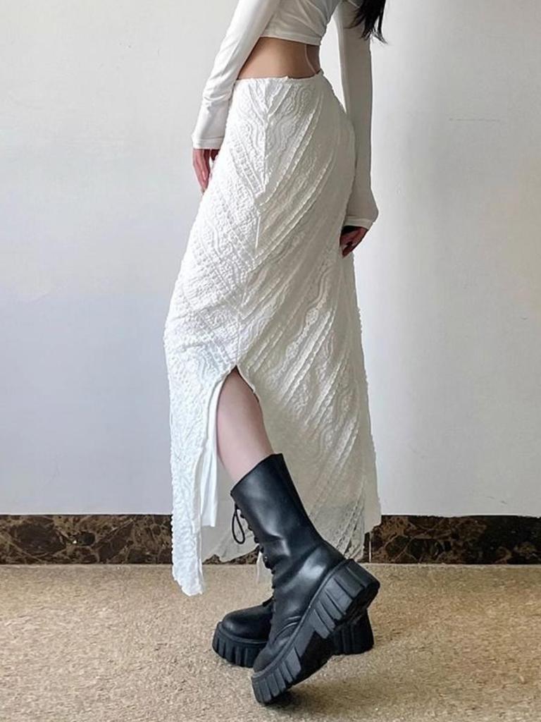 Elegant White Lace Skirt for Women Vintage Style Slim Fit Package Hip Long Skirt Y2k Casual Fashion Clothes Summer