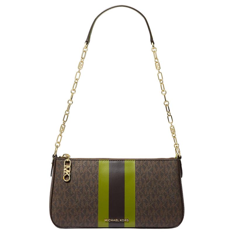 MICHAEL KORS Empire Logo Chain Shoulder Strap Coated Canvas Faux Leather Shoulder Bag Medium Women s Green Lawn зелёный