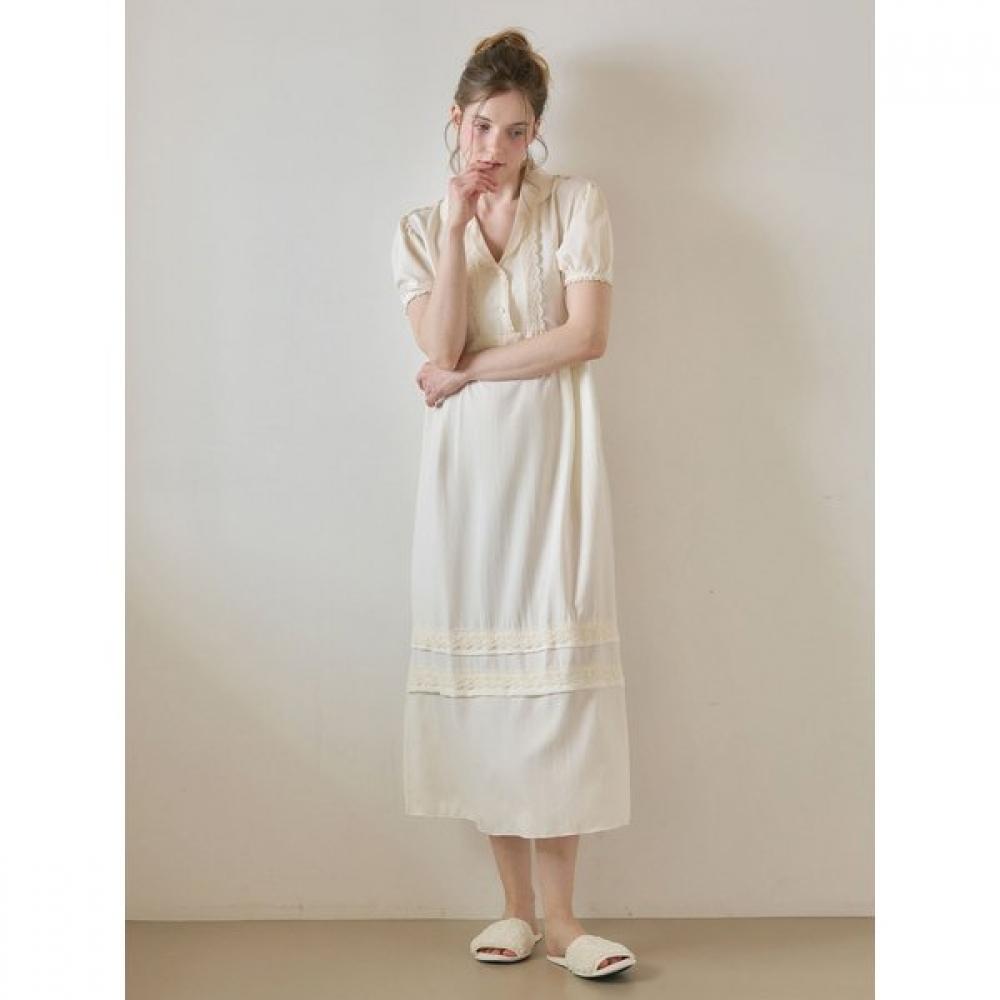 Lunaluz Women Sheryl Sandwashing Collar Neck Short Sleeve Dress Pajamas