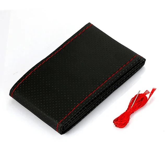 Car Steering Wheel Cover 3 Color DIY Needles And Braid Thread Artificial Leather Car Covers Suite Texture Soft Auto Accessories