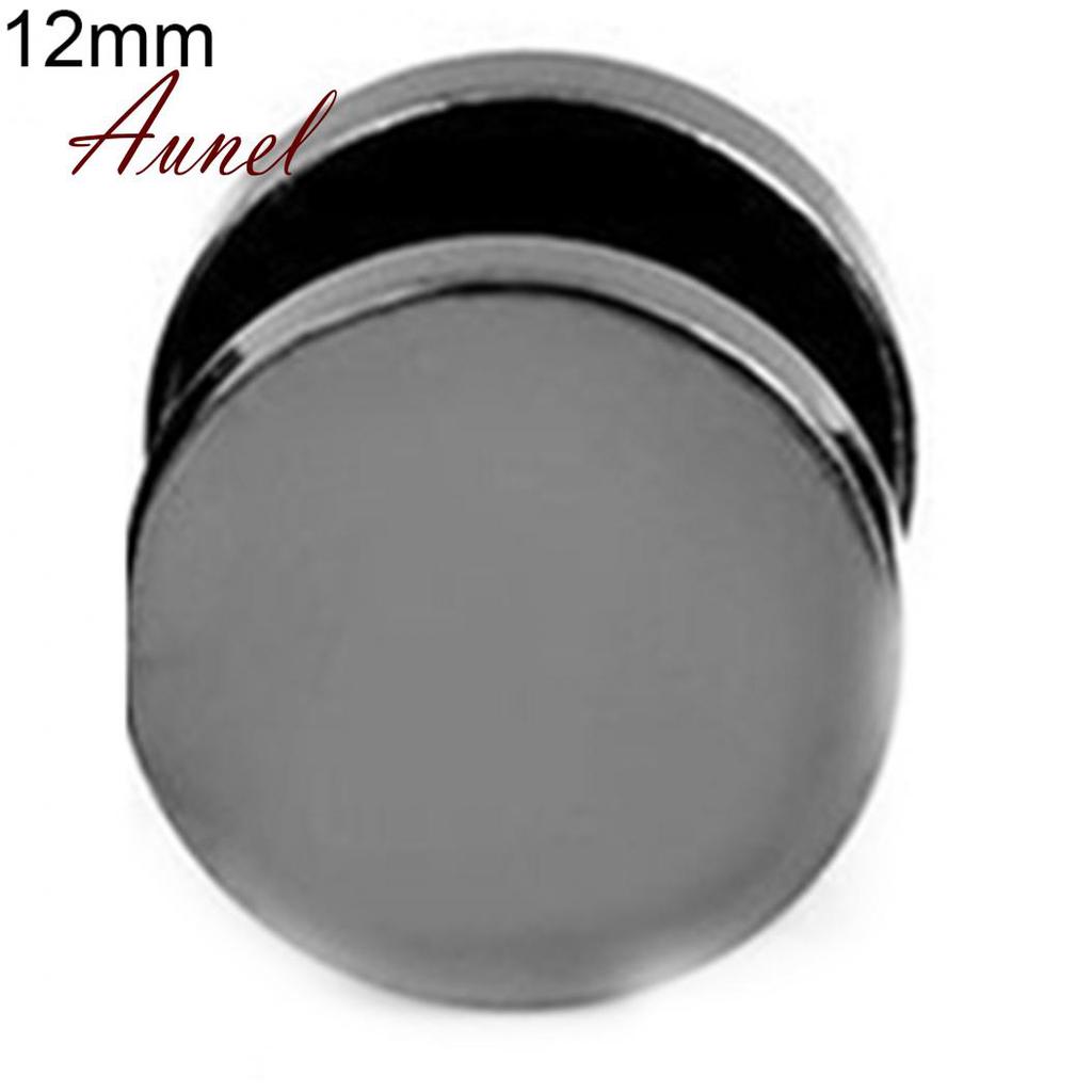 Punk Round Black Stainless Steel Ear Stud Piercing Earrings 3mm - 14mm