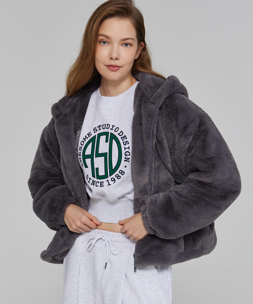 Awesome Studio Women'S Mink Fur Hooded Jumper Charcoal