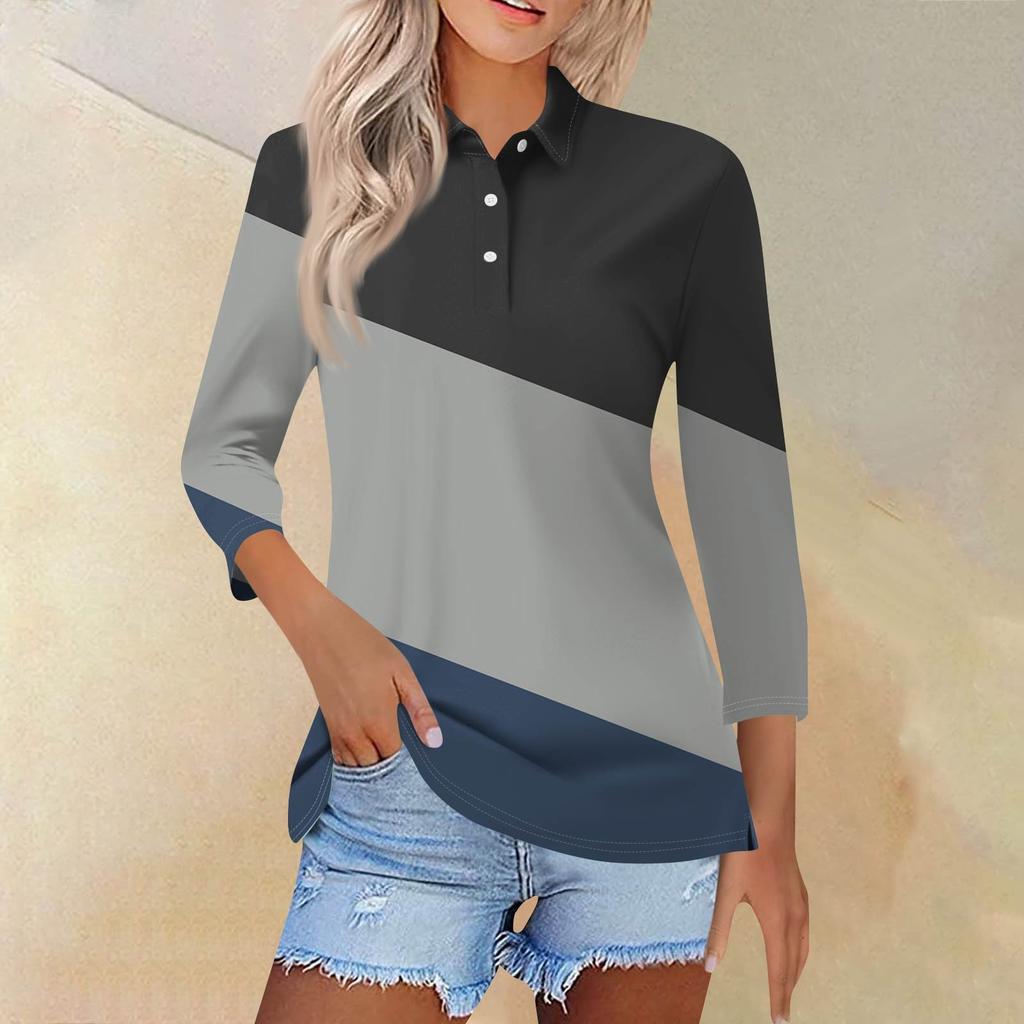 Damemote Uformelt jakkeslag kort 3/4-ermet skjorte med trykk for kvinner